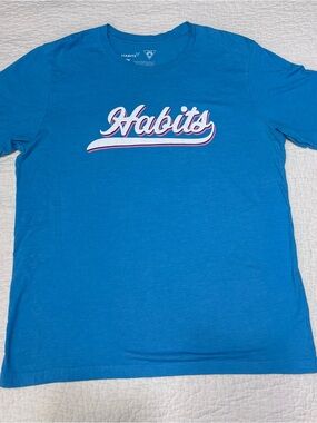 Men’s Habits Blue Graphic Tee with White & Pink Logo size XL